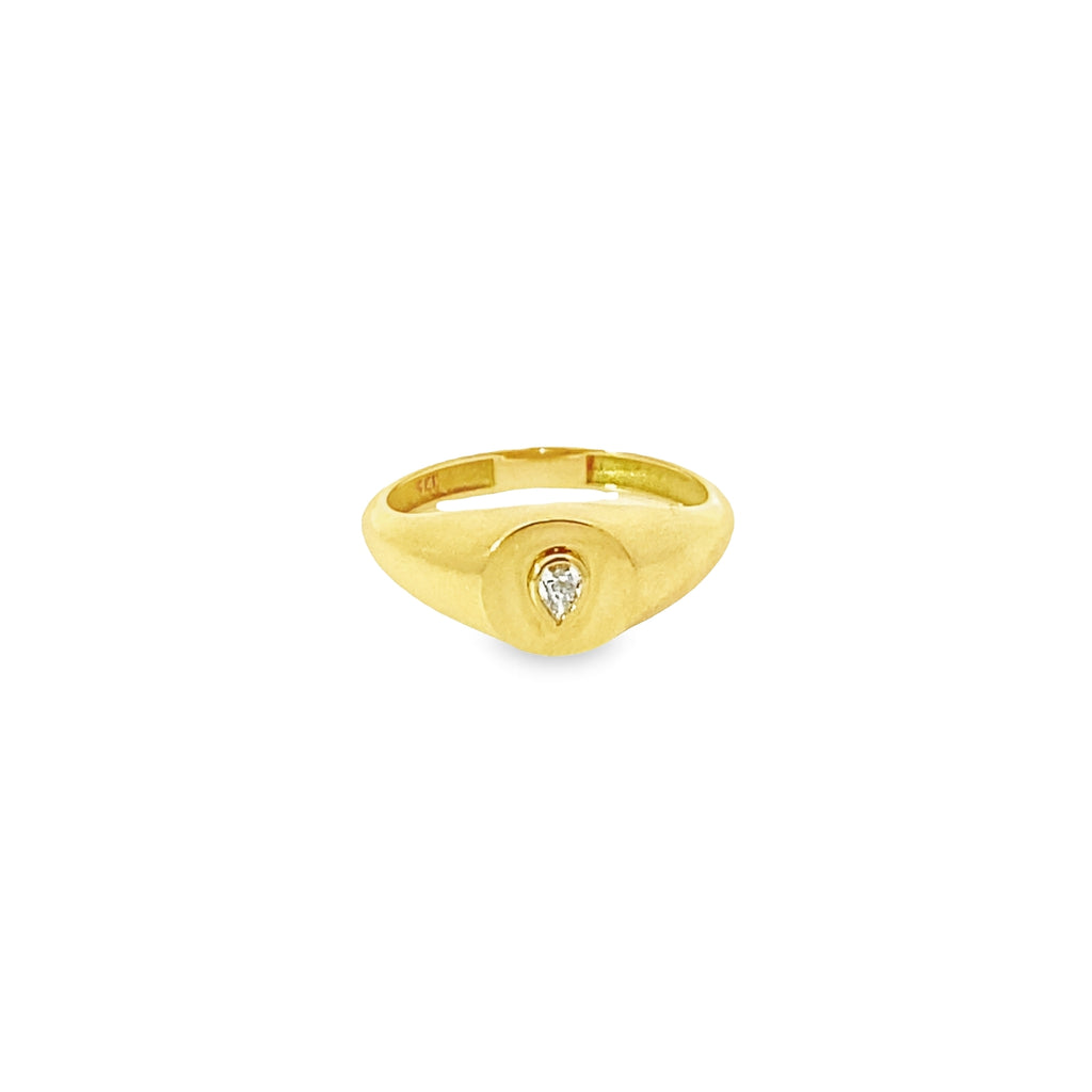 Anillo Signet con Diamante Pera en Oro 14K