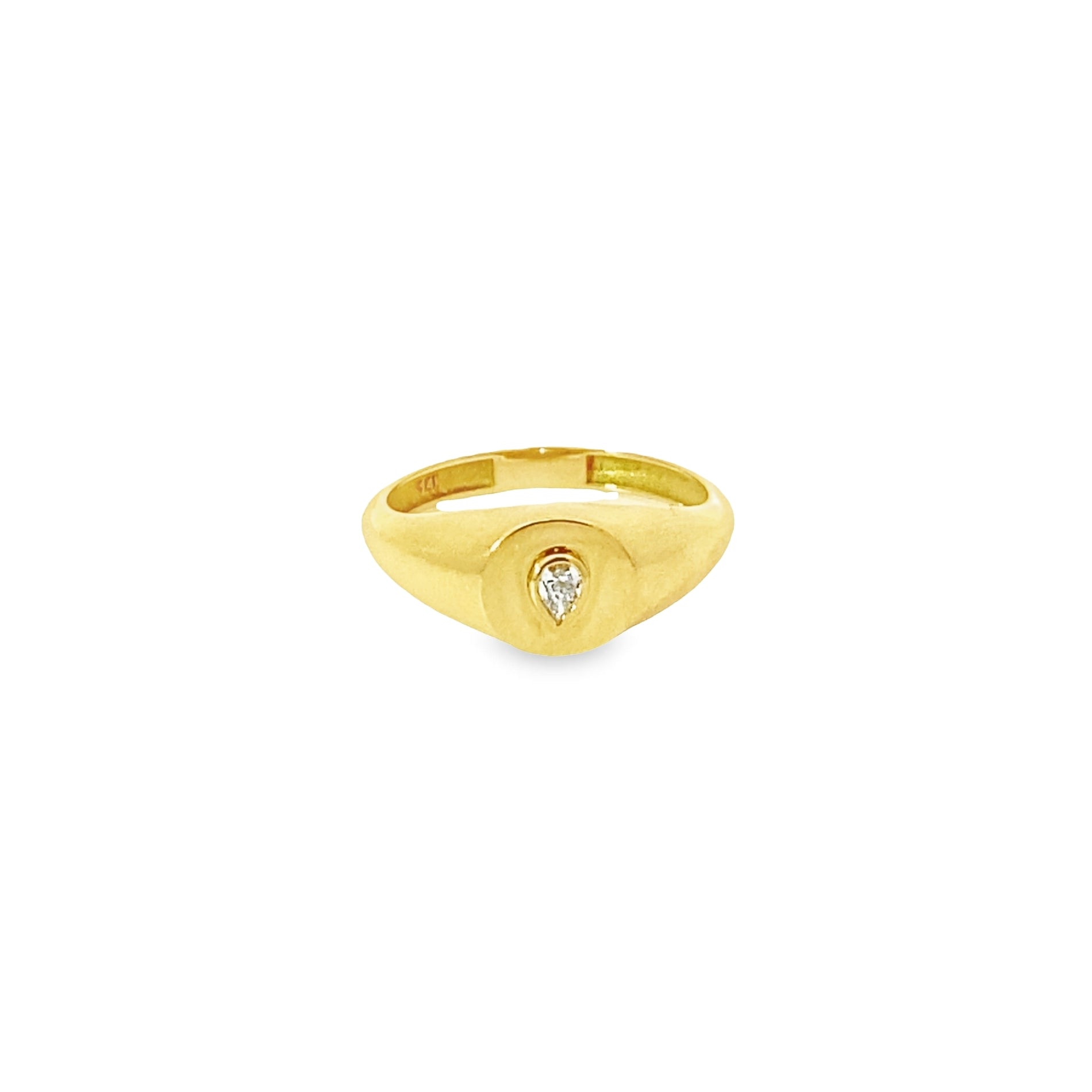 Anillo Signet con Diamante Pera en Oro 14K