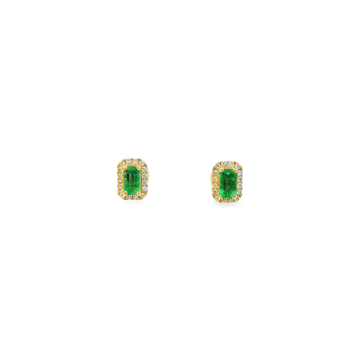 Aretes de Esmeralda Corte Esmeralda con Halo de Diamantes en Oro 14k