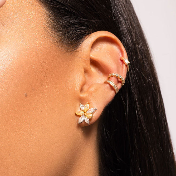 Aretes Cassira · Diamantes Amarillos y Blancos Oro Blanco 18k