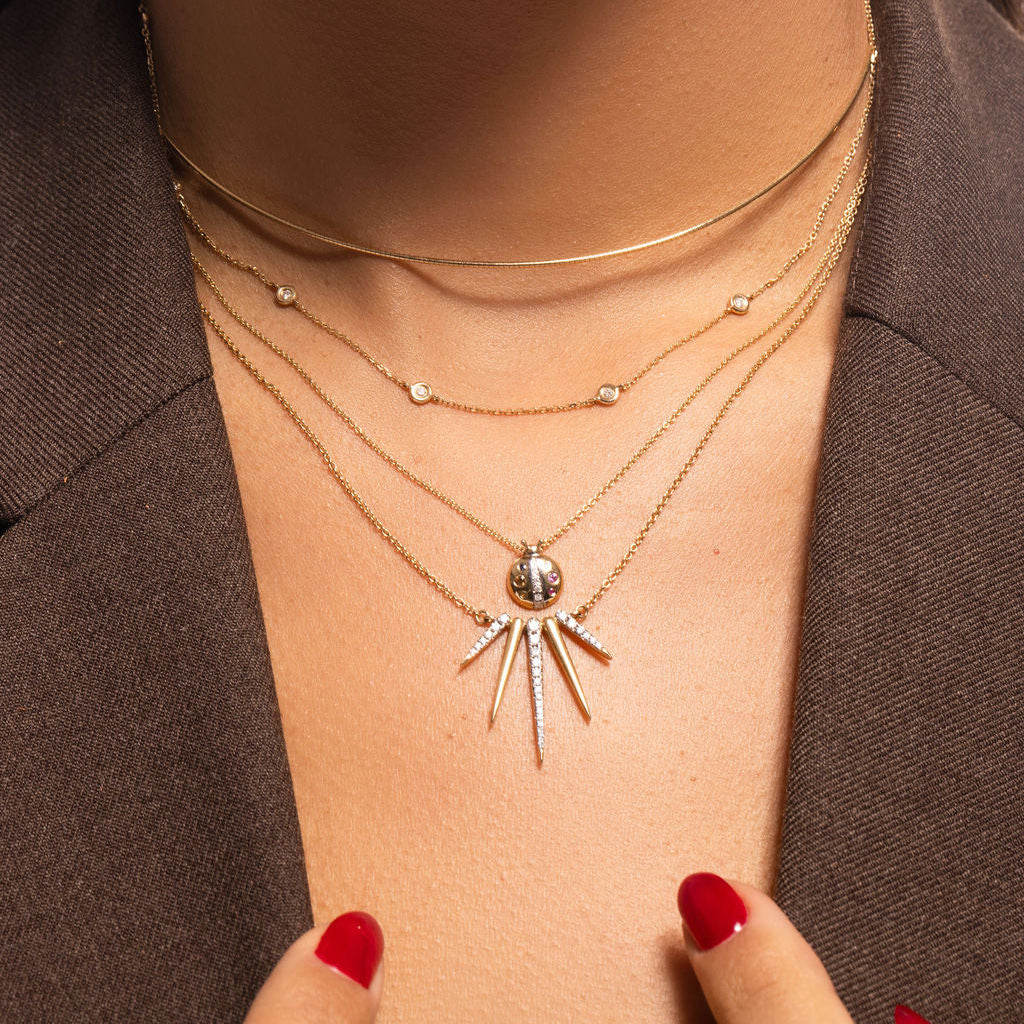 Collar Rayo de Oro 14k con Diamantes