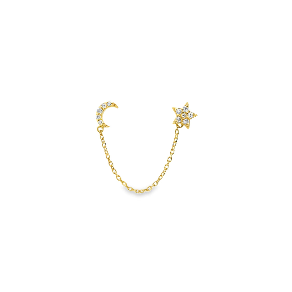 Moon & Star – Piercing Cadena de Oro 14k con Diamantes