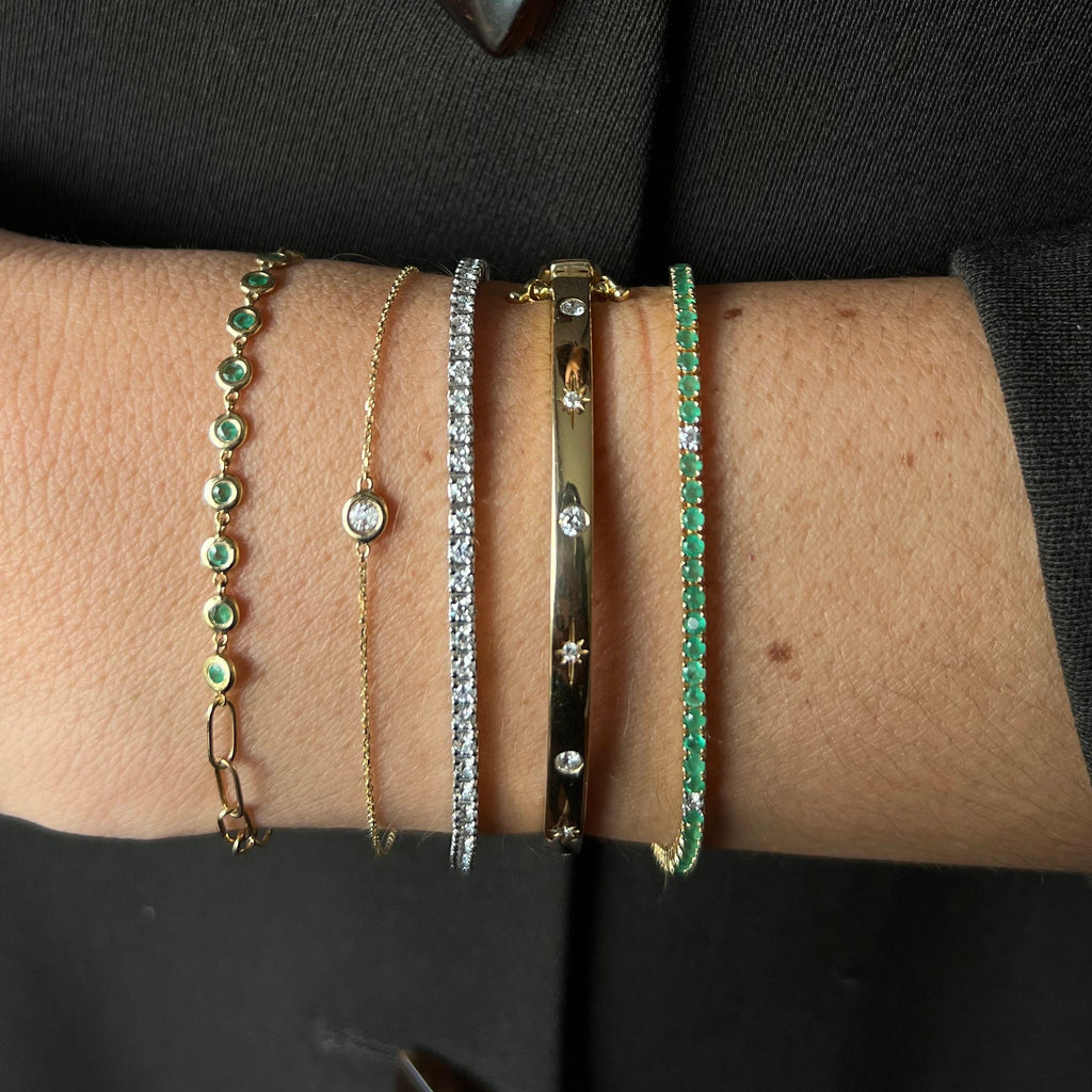 Pulsera Paper Clip con Esmeraldas en Oro 14K