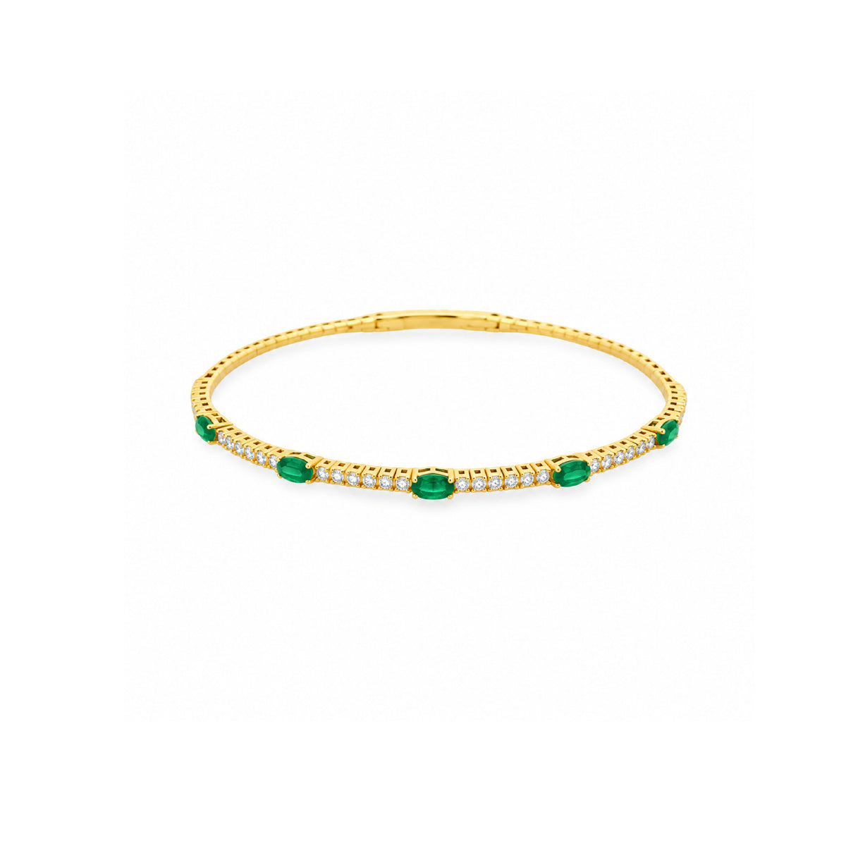 Pulsera Tennis Flexible de Esmeraldas y Diamantes en Oro 14k